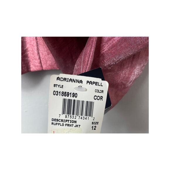 VINTAGE ADRIANNA PAPELL JACKET 12 FRILLY FEMININE RUFFLE IRIDESCENT PINK BLAZER - Picture 6 of 15